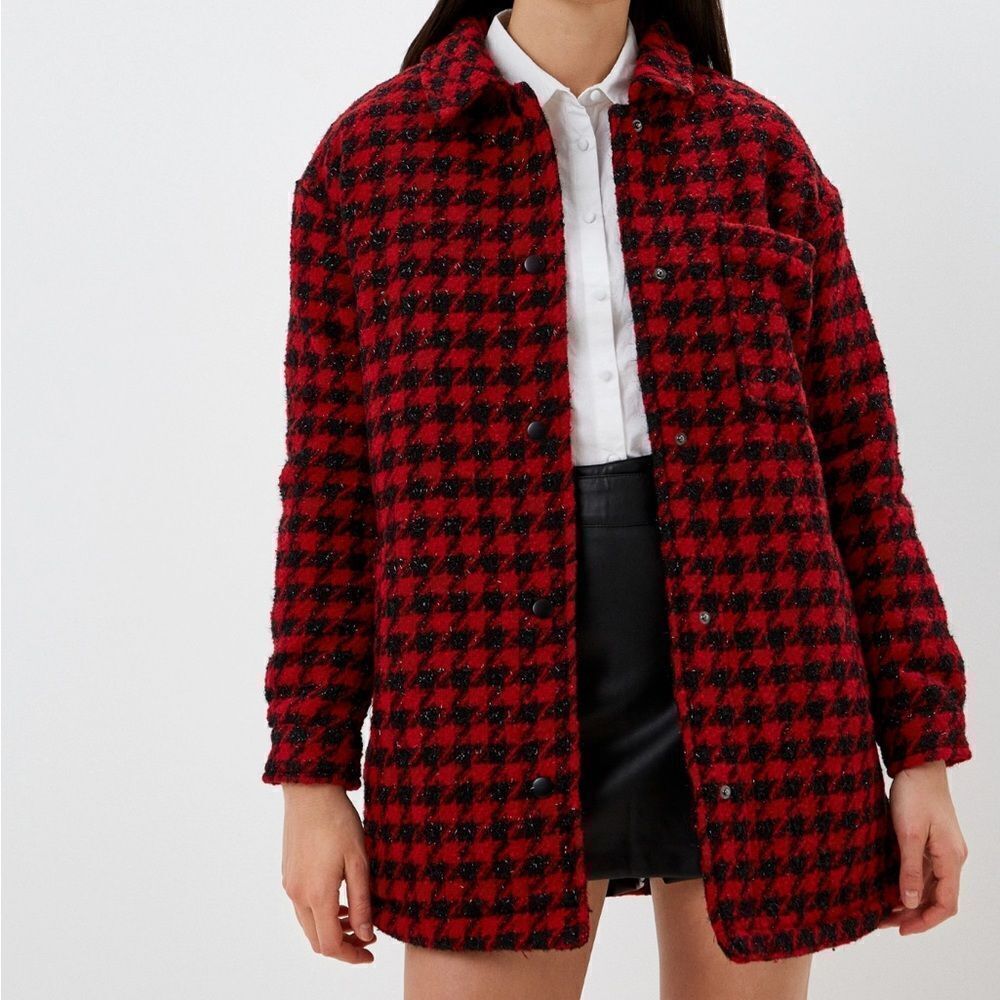 Pimkie Red Black Tweed Short Coat sz S